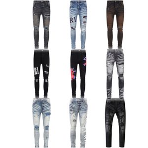 Herren-Jeans, Designer-Jeans, Luxus-Designer-Röhrenjeans, modische Denim-Hosen, hochwertige Herren-Jeans im Used-Look, zerrissen, Biker-Jeans, schwarz, blau, lila, schmale Hose, Größe 30–40