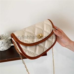 Shoulder French niche design chain for women in spring and summer 2023 with trendy embroidery thread diamond checkered half round saddle bagstylishhandbagsstore