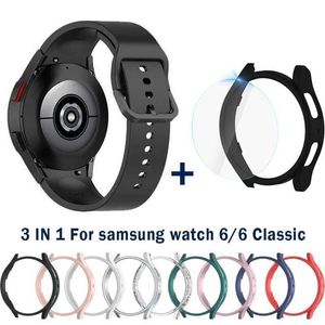 3in1 skyddande fodral+band för Samsung Galaxy Watch 4/5/6 40mm 44mm Soft TPU Cover+Armband för Galaxy Watch 6 Classic 43mm 47mm band