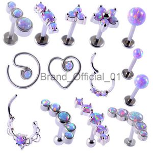 1 stycke Purple Opal Stone Ear Tragus Brosk Stud Industrial Conch Daith Ring Nos Lip Nipple Tongue Barbell Piercing Jewelry X0808