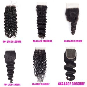 Lace Wigs Closure Only 4x4 Water Wave 12A Human Hair Brazilian Deep Curly Straight Body Loose 230807