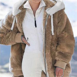 Women's Fur Faux Fur Fashion Faux Fur Coat Women Warm Teddy Bear Coat Ladies Fur Jacket Female Pocket Zip Cardigan Hooded collar panel Jacket Coats HKD230727