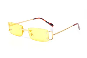 Mode-Sonnenbrille mit gelben Gläsern, Designer-Damen-Herren-Sonnenbrille, Ozean-Wasser-Schnitt, beschnittene Linse, Metall, gebogene Bügel, Carti-Sonnenbrille, weiblich, UV400, Lunettes, Eyelgasses