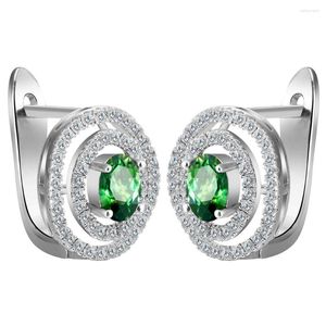 Çember küpeler güzel gümüş kaplama büyük prenses kesim çok renkli yeşil zirkon cz kadınlar için mücevher aksesuarları
