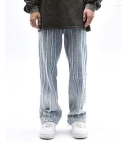 Mäns jeans 2023 Cool Design Burrs randiga retro tvättade baggy byxor för män kläder rakt hiphop löst denim byxor ropa hombre