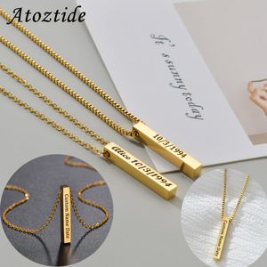 Charms atozide personaliserade fyra sidor gravering fyrkantiga hängen halsband rostfritt stål graverat namn datum för kvinnor smycken gåva 230808