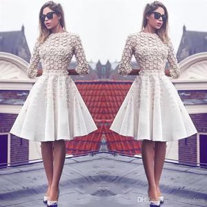 Arabic Long Sleeves A Line Cocktail Dresses 3D Floral Knee Length Formal Party Short Evening Prom Gowns BA6905 06272791