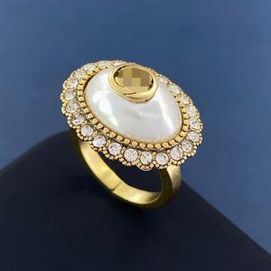 Oval Pearl Diamonds Inlaid Rhinestone Rings G Letter Brass Material Opening Adjustable Wedding Ring Women Fashion Jewelry Gifts With Box CGR5 --01