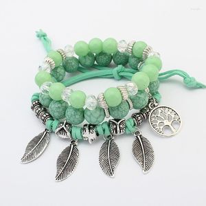 Strand 1pcs Fashion Vintage Ethnic Elasticity Marble Beads Bracelet 6 Colors Boho Statement Leaves Bangle Women Jewelry C-2649