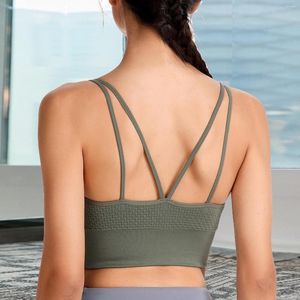 Active Shirts Fitness Women T-shirts Cross Beauty Back Sports Bra Backless Solid Workout Running Yoga Top Gym Padded Shockproof Tank