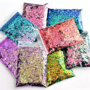 Nail Glitter 50gbag Mermaid Art Mix Size ChunkyHexagon Laser Paillettes 8 colori lucidi Chameleon Manicure Fiocchi Decorazione TG # 52 230808