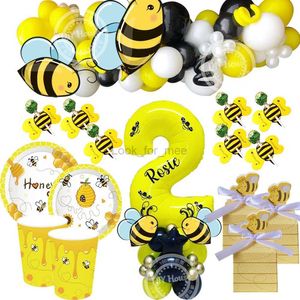 Honey Bee Balloon Tower set med engångsbeteckningsböcker Pappers tårta toppers för barndag tema födelsedagsfest dekoration hkd230808