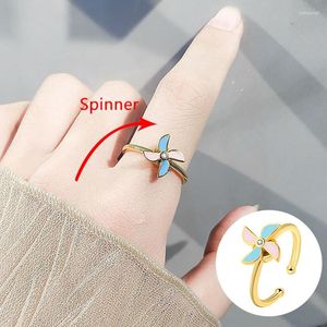 Bröllopsringar Färgglad ångest Ring Fidget Spinner för kontor Kvinnor Windmill Sunflower Rotera fritt snurrande anti -stressillbehör