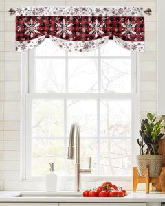 Curtain Christmas Snowflake Plaid Window Living Room Kitchen Cabinet Tie-up Valance Rod Pocket