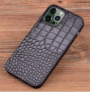 Äkta kohudsläderfodral för iPhone 14 Pro Max 14 3D Ostrich Crocodile Grain Cover