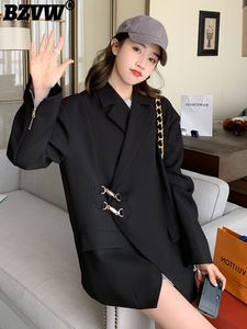 Kadınlar Suits Blazers BZ Düzensiz Toka Tasarımı Yüksek Elbise Kore'de Kadınlar İçin Kore Tarzı Geniş Şeklinde Siyah Günlük Kadın 25x0142 230807
