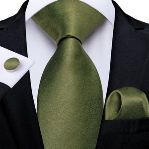 Neck Ties DiBanGu Olive Green Solid Silk for Men Pocket Square Cufflinks Gift Wedding Party Accessories 8cm Necktie Set Wholesale 230807