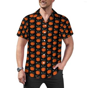 Camisas casuais masculinas Camisa solta de abóbora de Halloween para homem, praia, estampa vegetal, padrão havaiano, manga curta, streetwear, blusas oversized