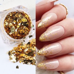 Paznokcie Glitter Gold Srebrne płatki nieregularne aluminiowe paznokcie sztuka folia Paillette Holograficzne majsterkowanie Dekoracje manicure FBCB0108 230808