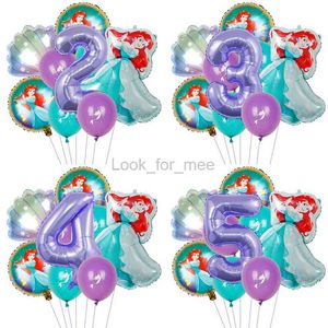 Mermaid Ariel Cartoon balony księżniczka Foil Balon 32 cali Numer Baby Girl Purple Air Baloes Birthday Party Decor Kids Toy HKD230808