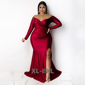 Plus Size Dresses Women Party Off Shoulder Split Club Dress Spring Casual Evening Robe Female Luxury Gown 3XL 4XL 5XL 6XL