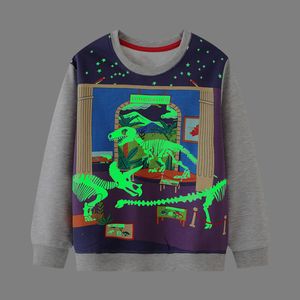 Hoodies Sweatshirts 2023 Baby Boys Autumn Casual Clothing Dinosaur Luminous Grey Sweatshirt Cotton Soft and Comfort Tops for Kids 230807