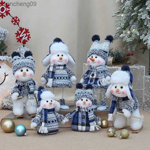 クリスマスブルーシリーズスノーマンクロスリトラクタブルドールズツリー装飾用の装飾サンタフィギュアクリスマスギフトクラフトホームデコレーションL230620