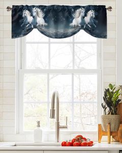 Curtain Horse Starry Sky Clouds Window Living Room Kitchen Cabinet Tie-up Valance Rod Pocket