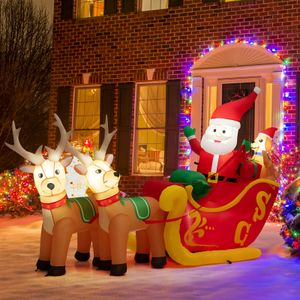 7.2 FT Long Christmas Inflatable Santa on Sleigh w/ LED Lights Dog Gifts Yard