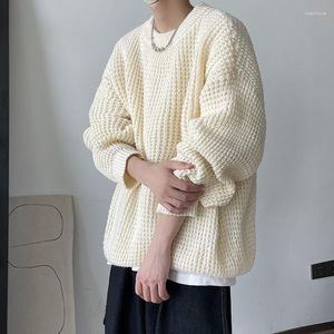 Suéteres Masculinos Estilo Hong Kong Ins Suéter Decote Redondo De Cor Sólida Tendência Outono E Inverno Despojado Solto Fio Grosso O-Neck
