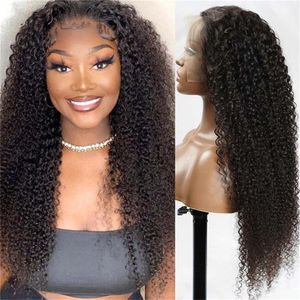 Spetsspår Deep Wave 13x4 Front för svarta kvinnor Kinky Curly Frontal Wig HD Transparent Cury Stängning Glueless 230807