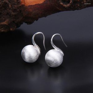Hoop Earrings MeiBaPJ Real S925 Sterling Silver Retro Brushed Round Ball With Design Cool Fine Fashion Party Jewelry