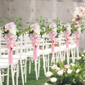 Dekorativa blommor stol konstgjorda pion rosband bukett knutskydd för kyrkbil utomhus fest bankett bröllop dekorationer leveranser