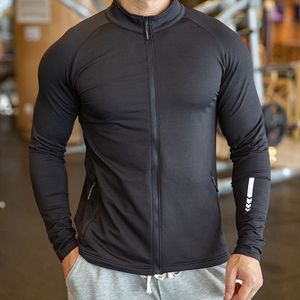 Jaquetas masculinas KAMB Jaqueta masculina esportiva de alta qualidade com zíper, camisetas de manga comprida, secagem rápida, academia, fitness, elasticidade, moletons masculinos 230807