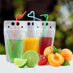 Top 250ml 500ml Party Plastic Water Bags Bottle Disposable Drink Repeat Closed Tote Self-Standing Juice Liquid Bag Heart Clear Pouches for Milk