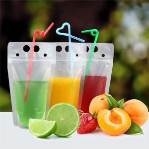 Topp 250 ml 500 ml Party Plastiska vattenpåsar flaskor engångsdryck upprepa stängd tote självstående juice flytande påse hjärtklara påsar för mjölk