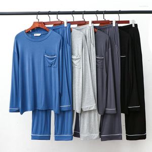 Mäns sömnkläder plus storlek 110 kg pyjamas sätter fast färg lounge slitage för manlig modal lös löst långärmad hemkläder 2 st