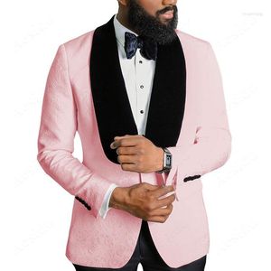Men's Suits Lilac Pattern Men 2 Pieces Black Shawl Lapel Costume Homme Groom Tuxedos Wedding Bridegroom Blazer Pcs(Jacket Pants)