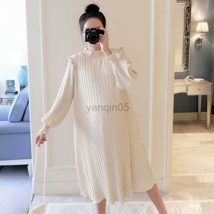 Maternity Dresses Maternity Dresses Chiffon Pleated Long Pregnancy Dress Casual Loose Maternity Clothes For Pregnant Women Fashion 2020 Plus Size hkd230810