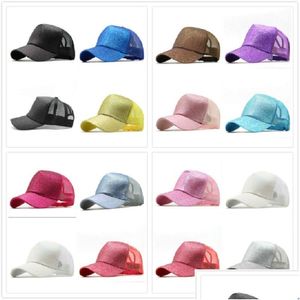 Ball Caps Adjustable Unisex Hat Ponytail Baseball Girls Softball Hats Back Hole Pony Tail Glitter Mesh Girl Sunshine Cap Breathable Dhnn5