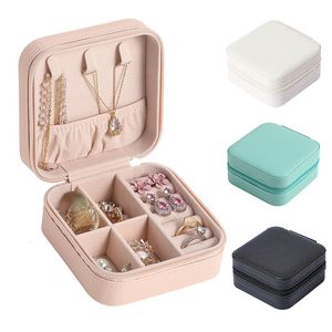 Jewelry Boxes Portable Storage Box Travel Organizer Case Leather Earrings Necklace Ring Display 230808