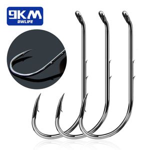 Ami da pesca 9KM Baitholder Ami da pesca 50 ~ 200Pcs Amo per esche vive Gambo spinato Down Eye Offset Circle Hook Carp Fishing Jig Worm Hook Tackle 230807