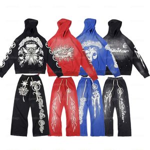 Hellstar Designer Hoodie Hellstar Homens Pulôver Spiderweb Victory Sports Suit Moletom Calças Treino Preto Vermelho Azul Patchwork Lavagem Terno Preto S m L XL