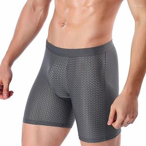 Underpants Male Shorts Breathable Long Underwear Man Mesh Large Size Men's Panties Men Ice Silk Cool With Hole Boxer Sexy Homme