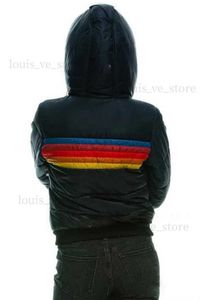 Chaqueta de diseñador para mujer Chaquetas para mujer Abrigo de plumón para mujer 2023 Casual Rainbow Fashion Zip-up Striped Plus Size Hat T230808