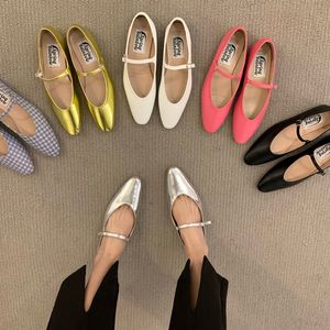 Dress Shoes Summer Womens Soft Square Toe Ballet Flats Square Buckle Comfortable Ballerinas Flat Shoes Mary Jane Woman Leather Shoes J593 230807