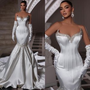 Vestiti splendidi perle sirene perle innamorate vestito da sposa abito da sposa in raso abito da sposa da sposa