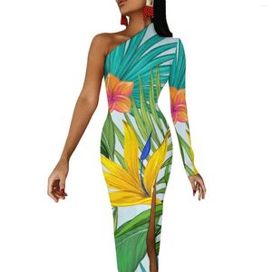 Sıradan elbiseler palmiye yaprakları baskı maksi elbise bir omuz hawaii floral club bodycon bahar partisi uzun kadınlar özel vestido