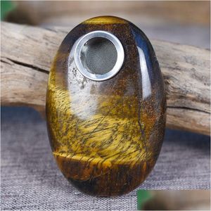 Smoking Pipes Natural Tigers Eye Stone Oval Crystal Pipe Palm Game Piece Foreign Simple Drop Delivery Home Garden Household Sundries Dhunt