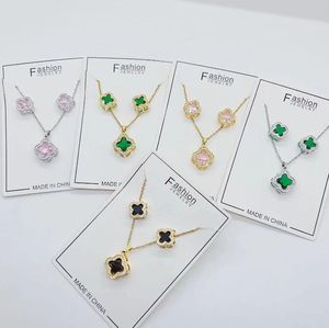 Gold Sets Projektant Kwiaty czteroletownicze Clover Cleef Fashionic wisiorek kolczyki Naszyjnik weselny biżuteria